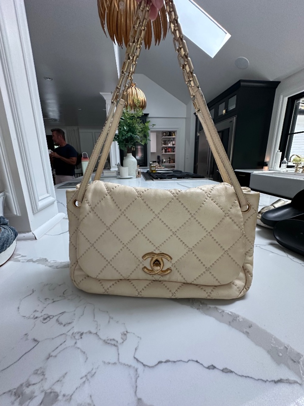 Chanel Ivory & Gold-Tone Hardware Me Flap Quilted Lambskin Medium